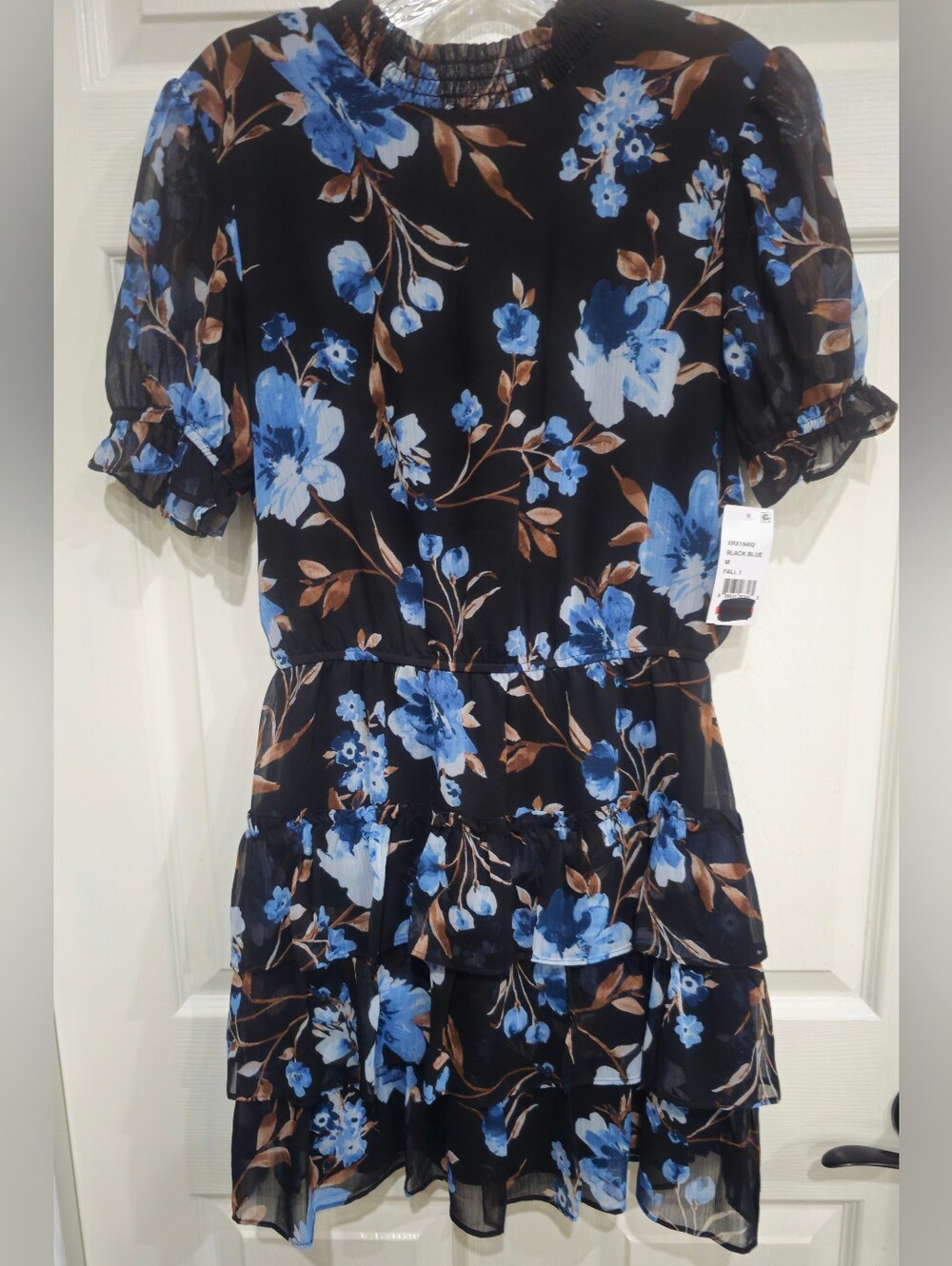 Crystal Doll Black Floral Mini Dress with Blue Blooms